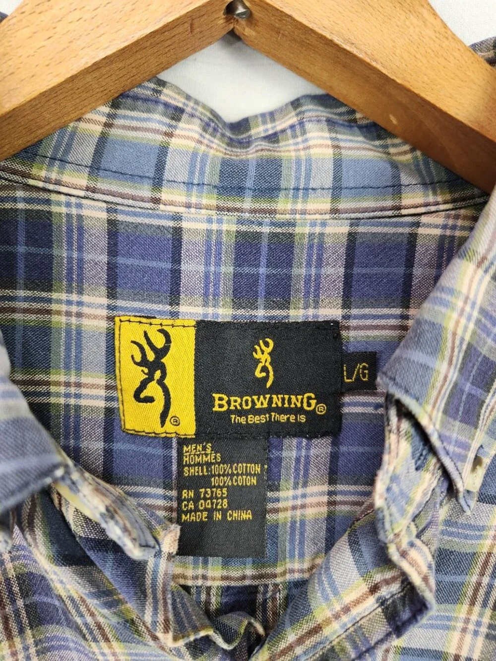Browning Button Up Shirt Men's L Long Sleeve Blue Plaid Outdoor Casual - Picture 5 of 6